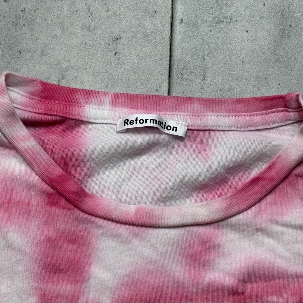 Reformation Jeans Eddie‎ Shirt Womens Sz M Pink Tie Dye Cloudburst Organic Shirt - Picture 2 of 6